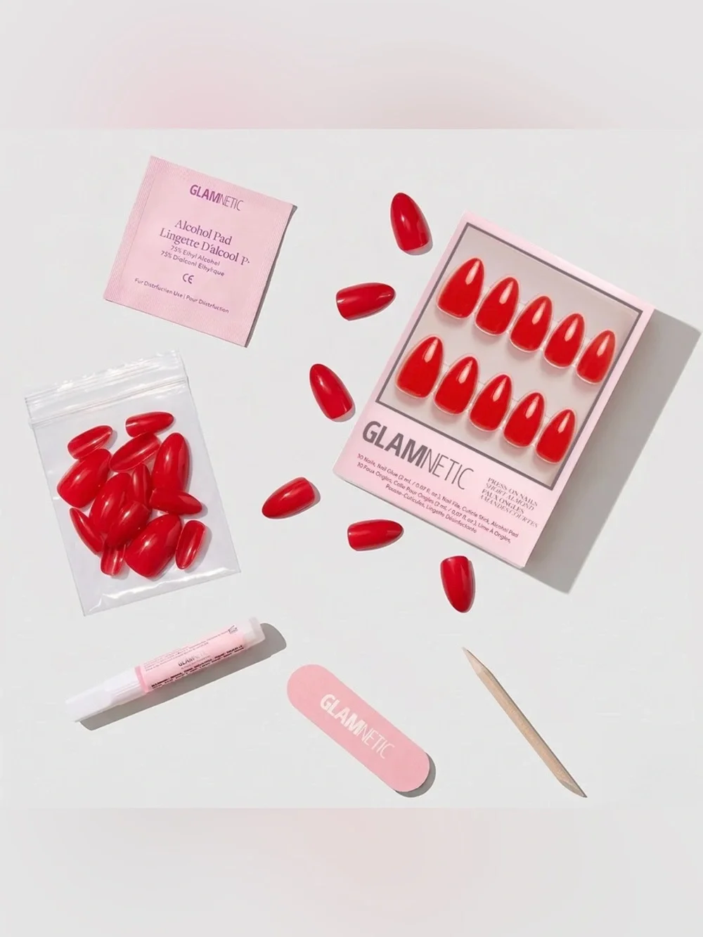 Glamnetic Fiery Red Short Almond Glue On Nails